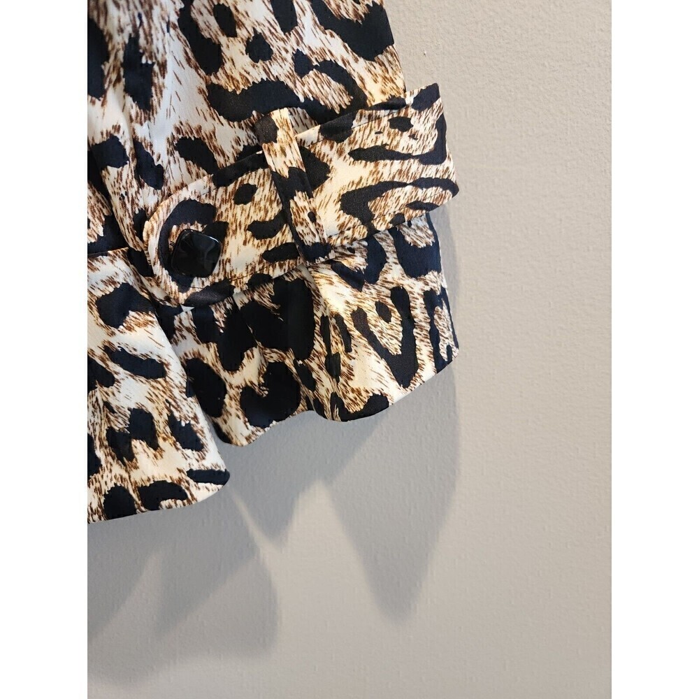 Clara Sun Woo Womens Jacket Animal Print Cropped Sz S Ruffle Sleeve Collared - Picture 8 of 14